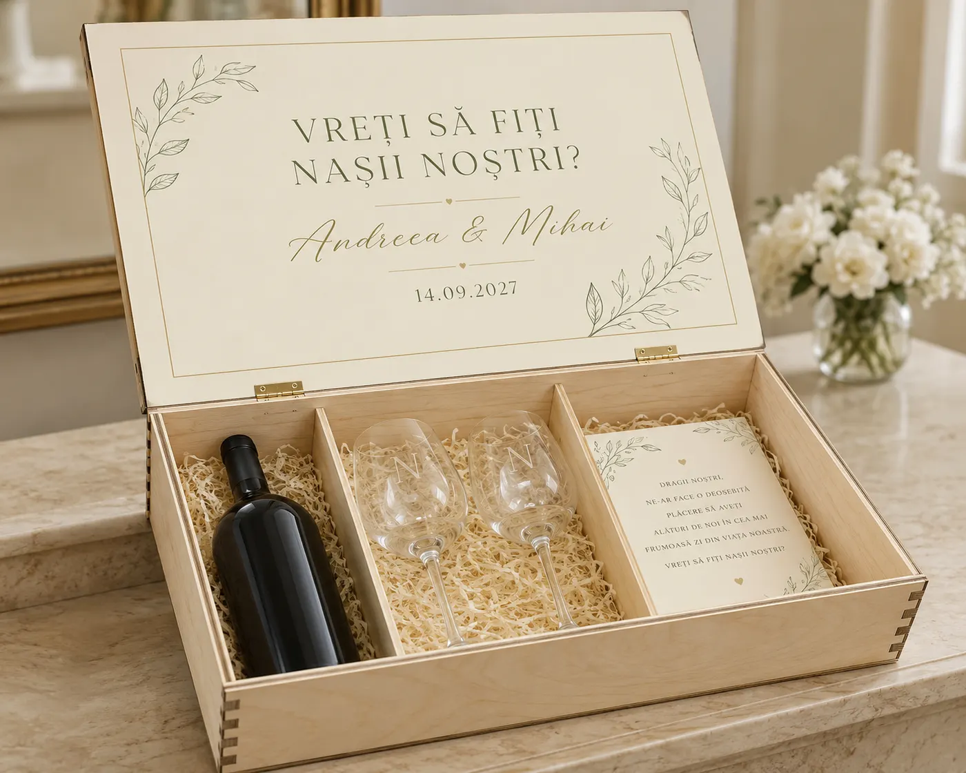 Cutie-invitație personalizată pentru nași