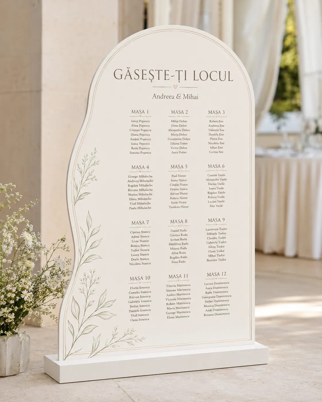 Seating chart personalizat cu lista invitaților