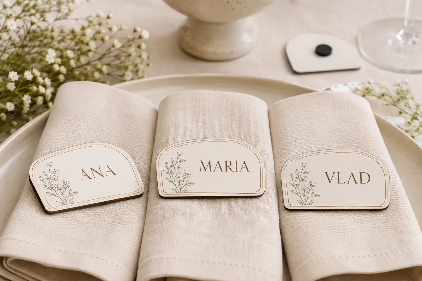 Place card-uri personalizate pregătite în atelier